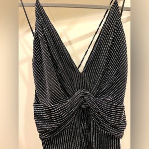 ASTR silver sparkly striped jumpsuit 1970s Hollywood glam